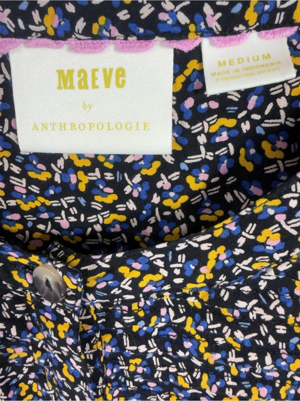 Anthropologie Navy and Mustard Floral Blouse Women's 3/4 Sleeve top size medium - Picture 3 of 10